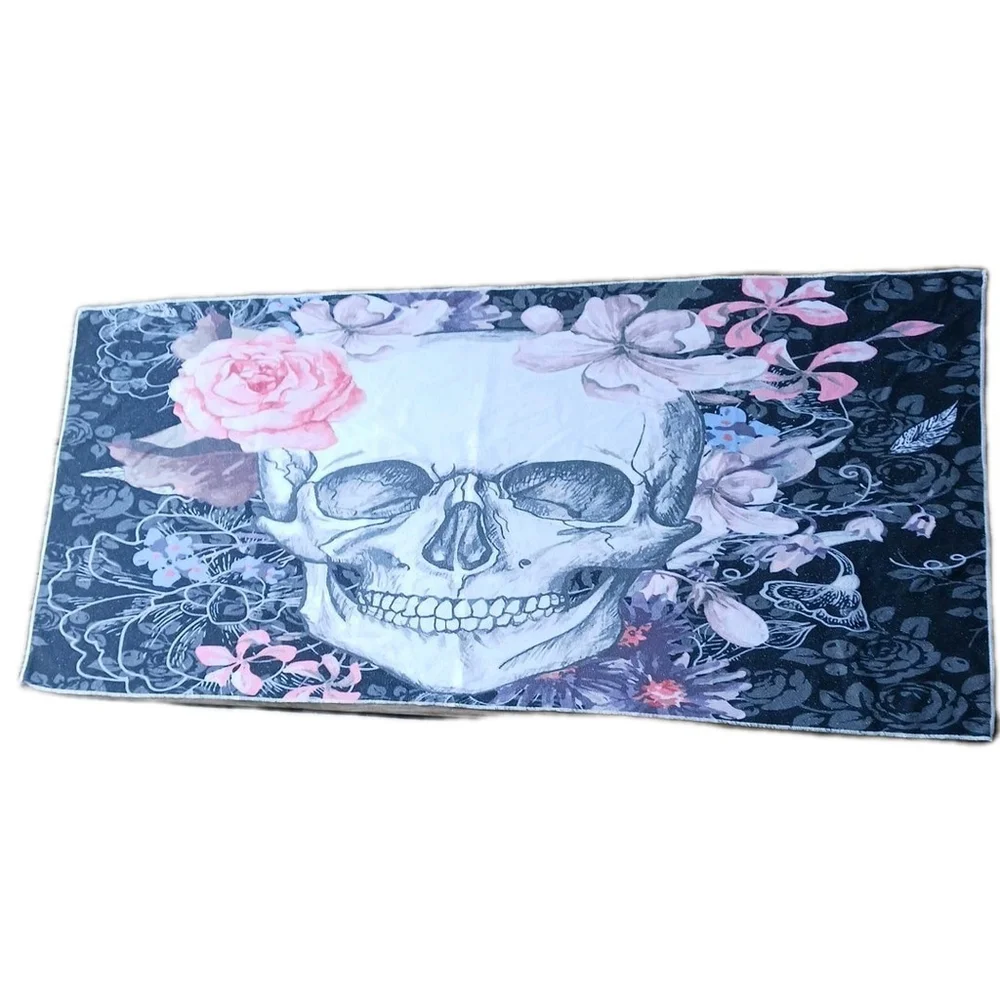 Skull Flowers Terry Cloth Beach Towel Tapestry 27x58